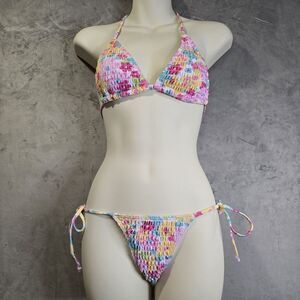 2 Piece‎ Bikini Set Swimsuit Size X Small Triangle String Cheeky Multi Color